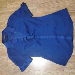 Express Short Sleeve Button Down Ruffle Front Navy Blouse Womens Size XS